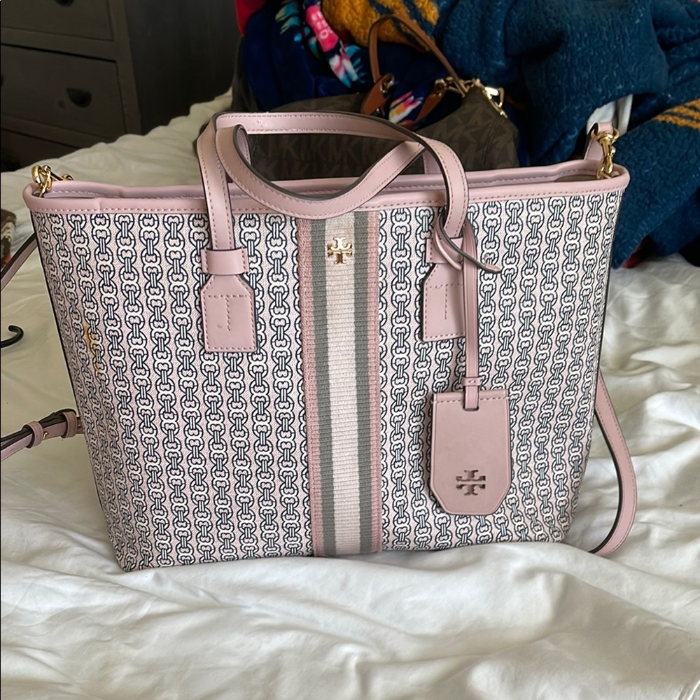 Tory Burch Gemini summer Pink and Cream Patterned Tote